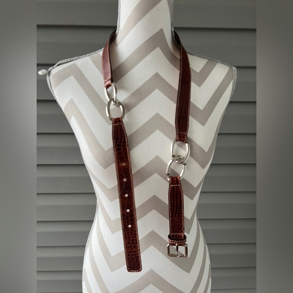 BeltMania Alligator Style Genuine Leather Chain-Link Woman's Belt Italy Sz L - Picture 2 of 6